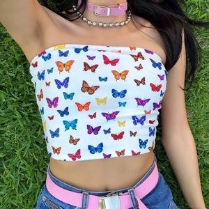 Summer Strapless Butterfly Tube Top